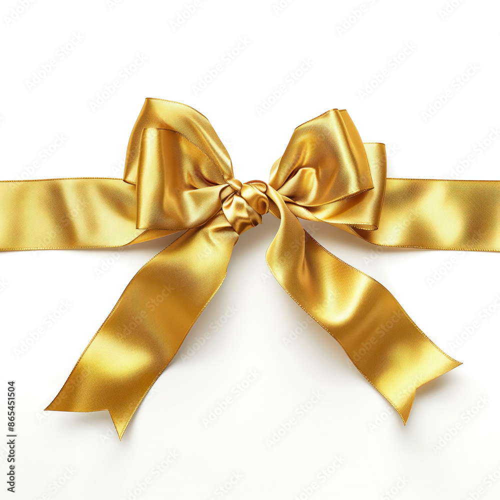 Gold satin ribbon tied in a bow Gold satin ribbon tied in a bow