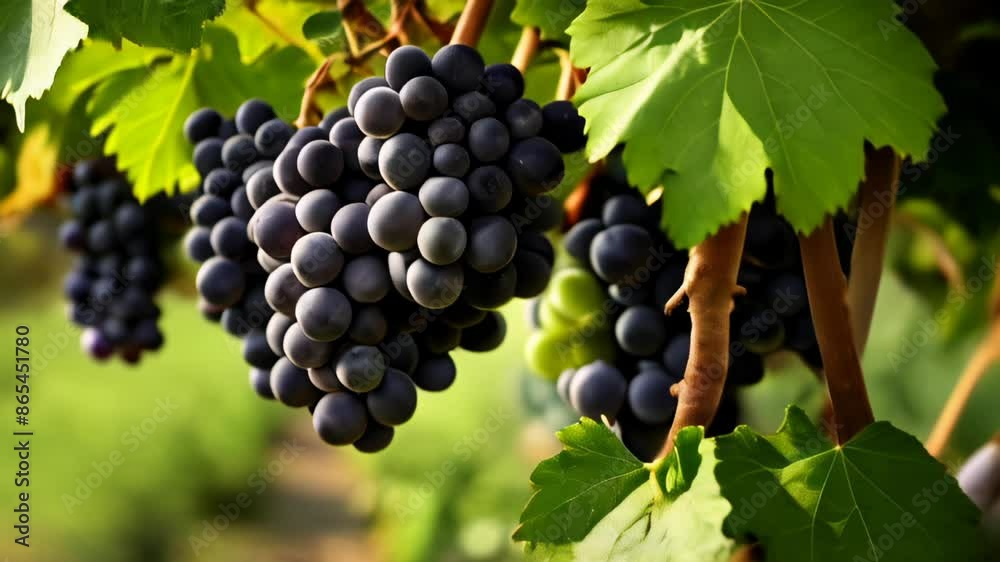 Bountiful harvest of dark purple grapes on a vine Bountiful harvest of dark purple grapes on a vine