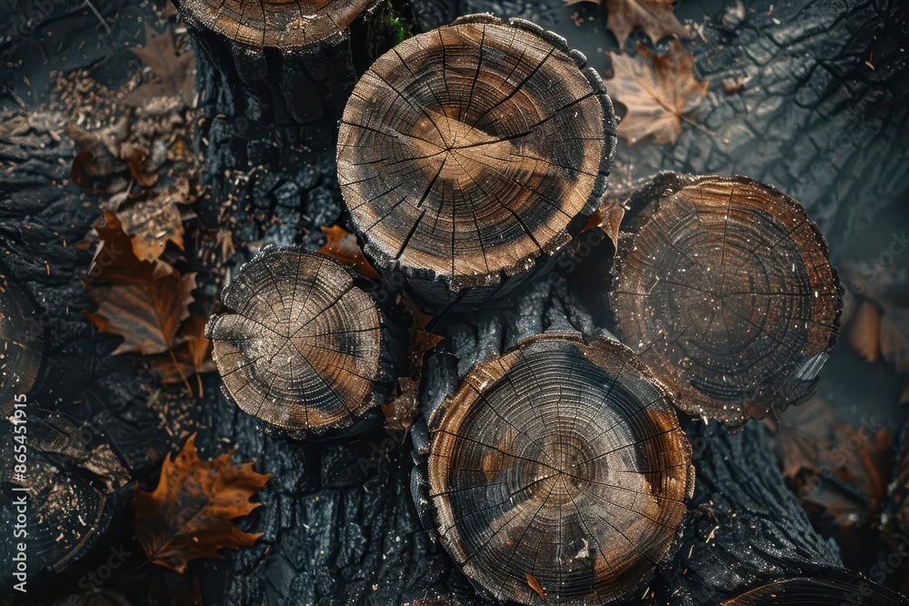 a poignant closeup of freshly cut tree stumps in a cleared forest concentric rings tell the story of years passed while sawdust and fallen leaves create a textured emotive scene a poignant closeup of freshly cut tree stumps in a cleared forest concentric rings tell the story of years passed while sawdust and fallen leaves create a textured emotive scene