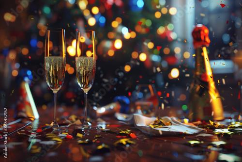 Champagne and confetti at a New Year's Eve bash