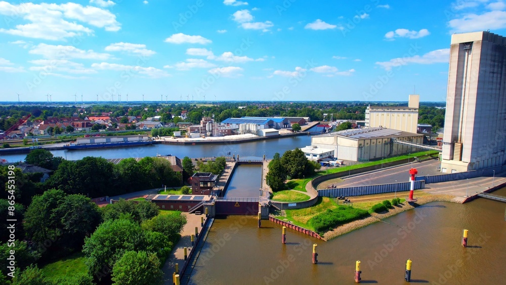 Obraz premium Brake Unterweser - Germany - Aerial view of the inland port