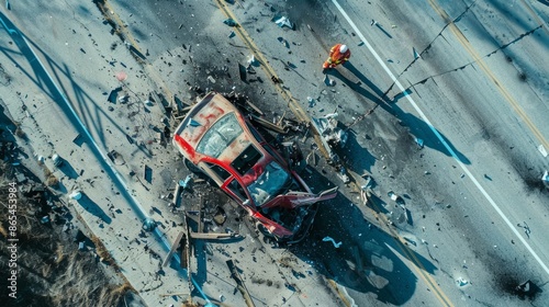 Aerial View of a Car Accident on a Highway - Generative AI photo
