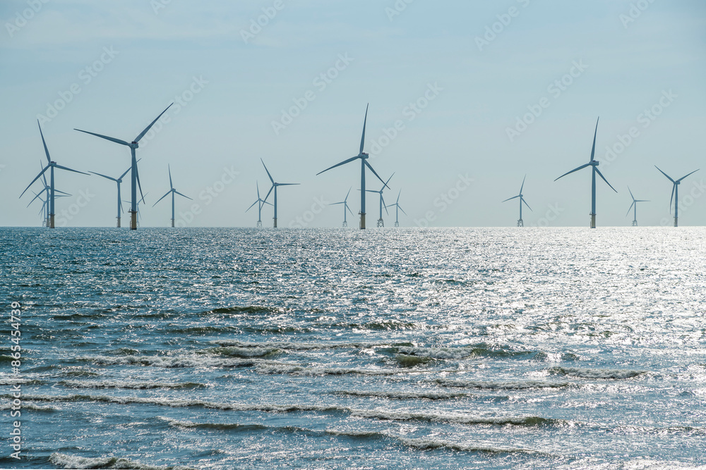 View of the Offshore wind power systems off the western coast of Taiwan.