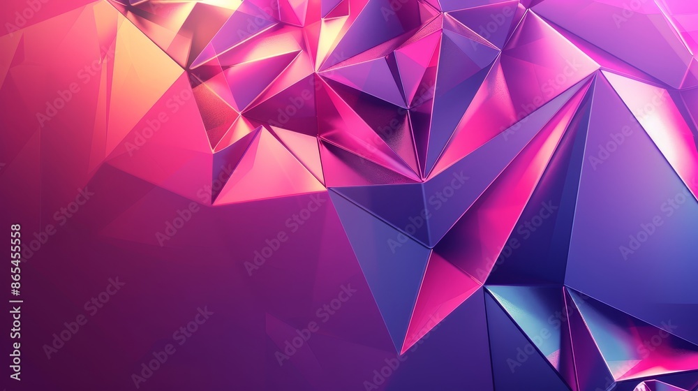 Obraz premium Abstract polygons with multiple facets in shades of purple and pink, creating a dynamic three-dimensional effect that adds depth and complexity to the artwork.