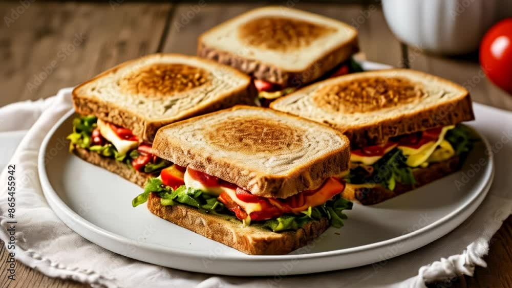 Deliciously stacked sandwiches ready to be savored Deliciously stacked sandwiches ready to be savored