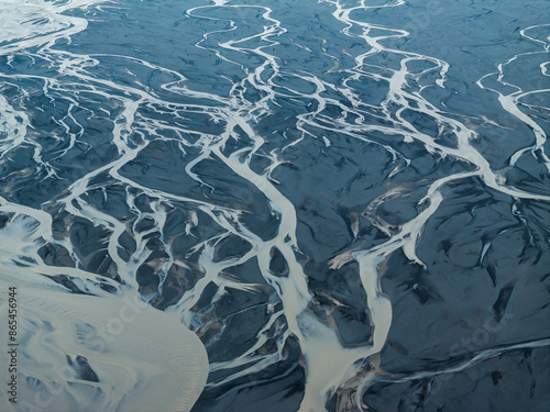 Quadro su tela Aerial view of braided river patterns in Iceland.