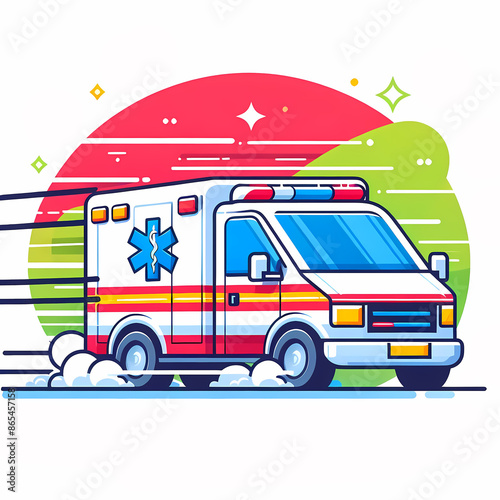 Colorful ambulance vector illustration on isolated white background