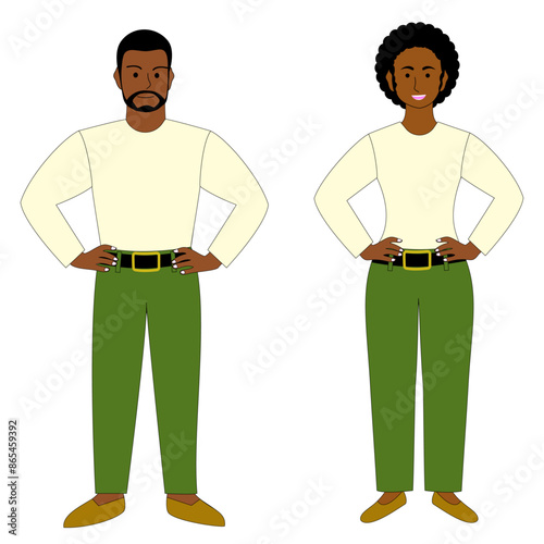 Confident Black man and woman with white background.