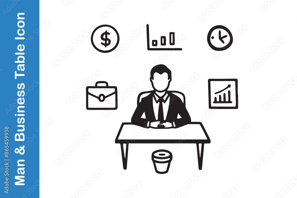 Man with business table icon with business element Man with business table icon with business element