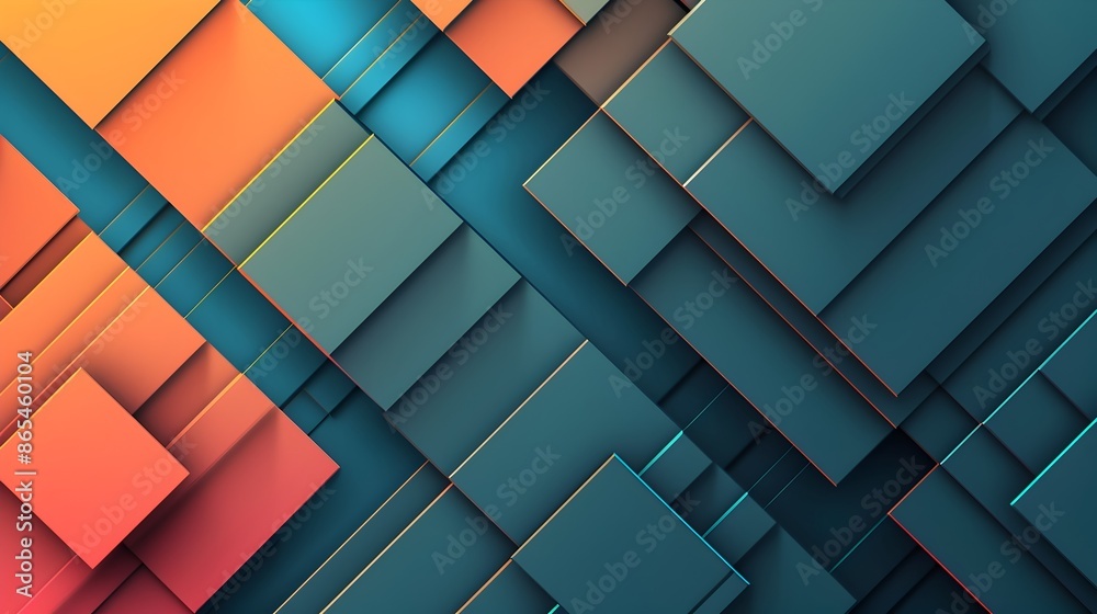Vibrant Geometric Abstract with Overlapping Cubes and Layered Shapes in Teal and Orange Tones Vibrant Geometric Abstract with Overlapping Cubes and Layered Shapes in Teal and Orange Tones