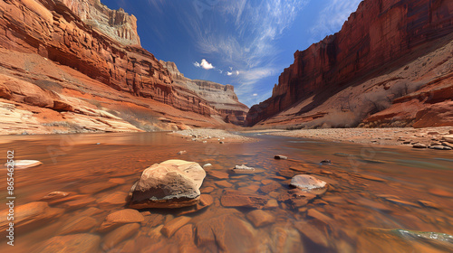 Scenic River Flowing through Majestic Canyon Generative AI photo