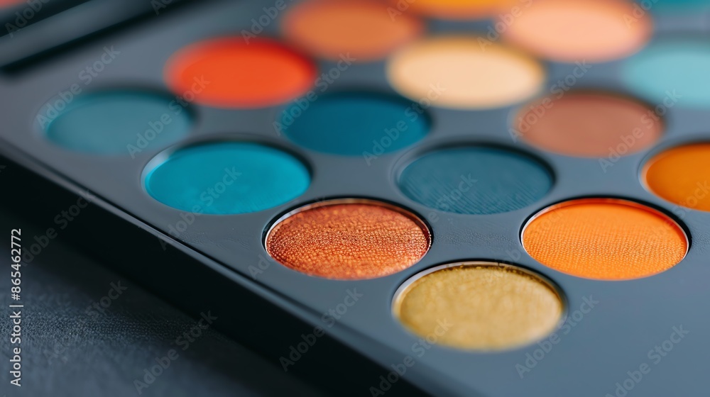 Closeup of a colorful eyeshadow palette, eyeshadow palette, makeup inspiration Closeup of a colorful eyeshadow palette, eyeshadow palette, makeup inspiration