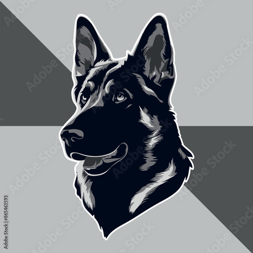 Hand drawn animals German shepherd silhouette vector set illustration on white background