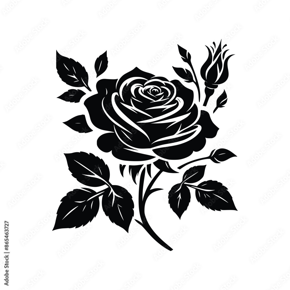 Set of decorative roses vector with leaves. Flower silhouette. Vector illustration Set of decorative roses vector with leaves. Flower silhouette. Vector illustration