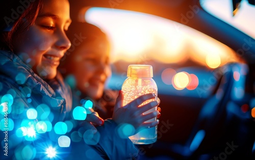 Family keeping hand sanitizer in their car, health practice, hygiene on the go