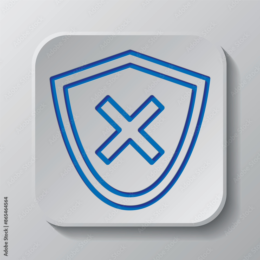 Security simple icon vector. Flat design. Paper cut design. Cutted blue symbol with shadow. Gray badge button, gray background Security simple icon vector. Flat design. Paper cut design. Cutted blue symbol with shadow. Gray badge button, gray background