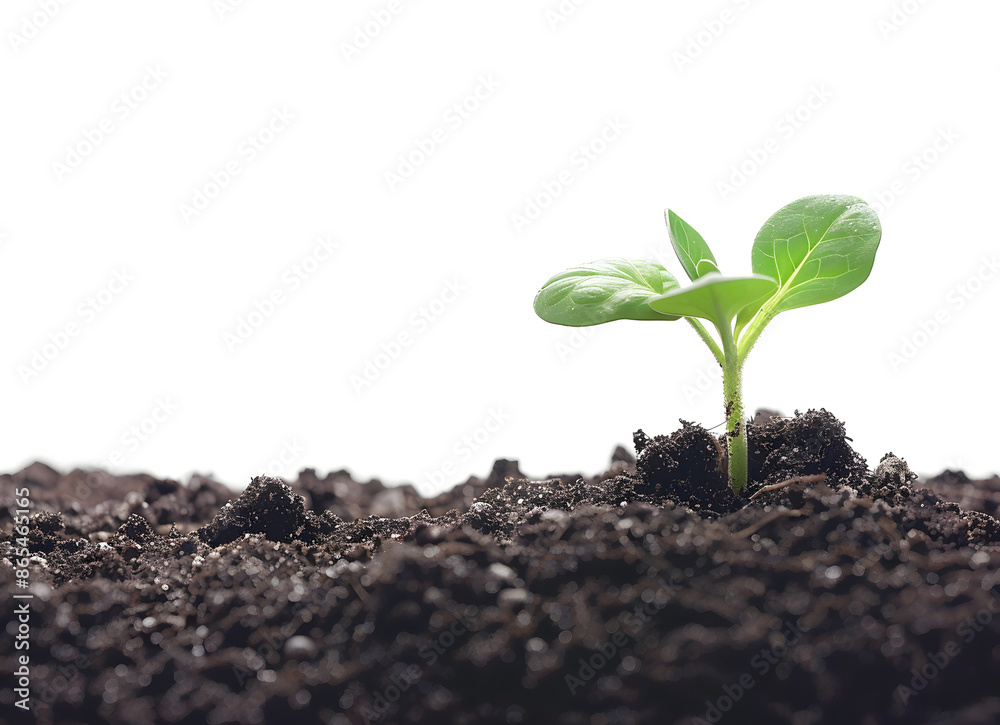 young plant in soil on white background young plant in soil on white background