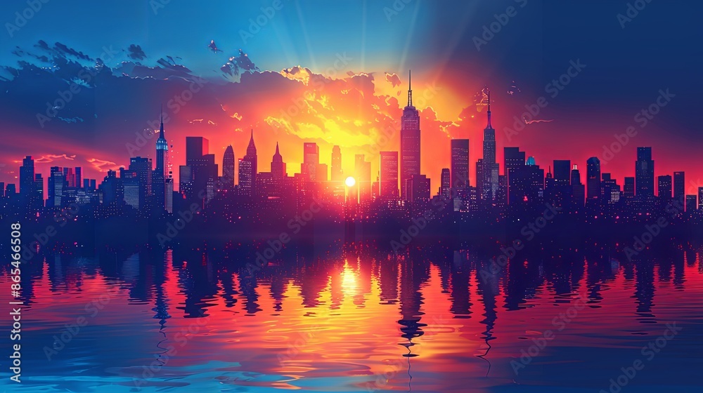 Cityscape with silhouettes of tall skyscrapers and office buildings. Panoramic landscape of the metropolis. Silhouettes of a modern city. Business district of the city. Vector illustration Cityscape with silhouettes of tall skyscrapers and office buildings. Panoramic landscape of the metropolis. Silhouettes of a modern city. Business district of the city. Vector illustration
