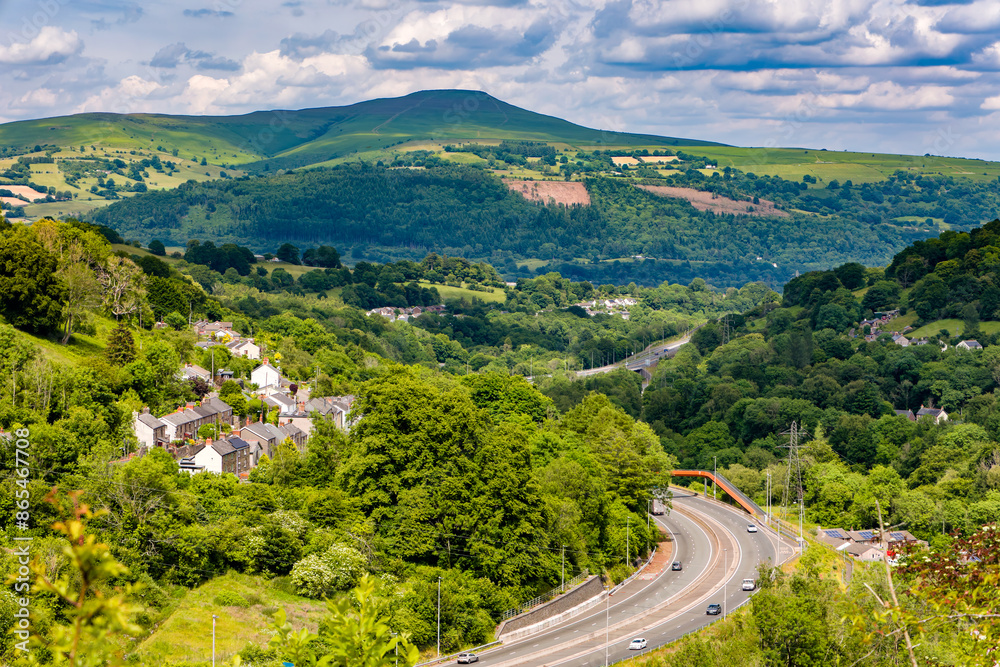 Traffic moving along a busy dual carriageway in South Wales (A465 Heads of the Valleys)