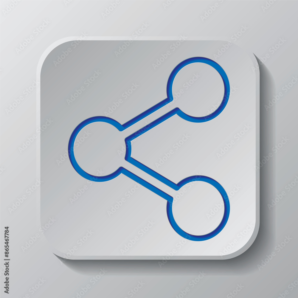 Share simple icon vector. Flat design. Paper cut design. Cutted blue symbol with shadow. Gray badge button, gray background Share simple icon vector. Flat design. Paper cut design. Cutted blue symbol with shadow. Gray badge button, gray background