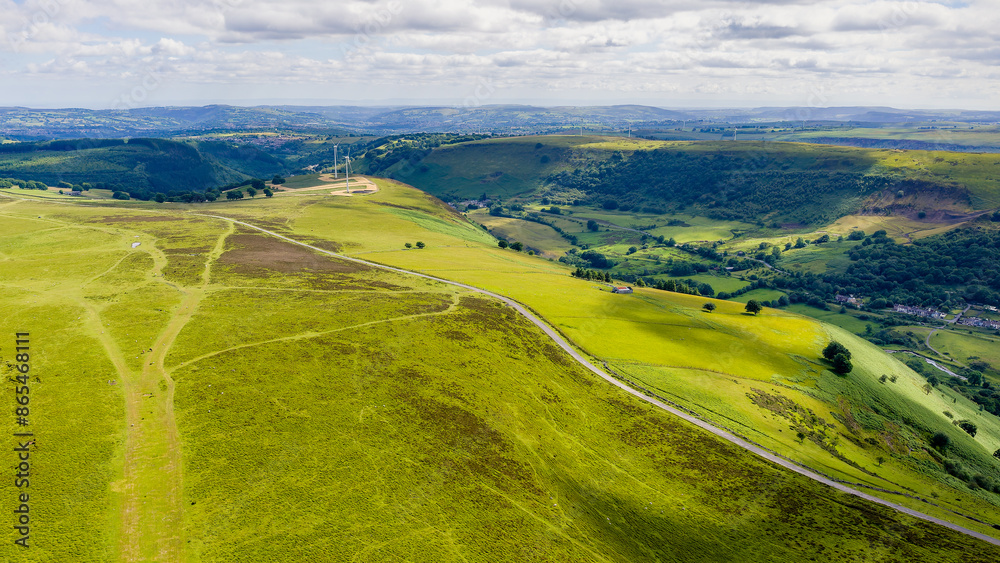 Fototapeta premium Aerial view of the South Wales Valleys in Summer (Tredegar)