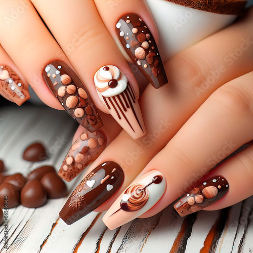 High quality nail art with chocolate embedded in it photo