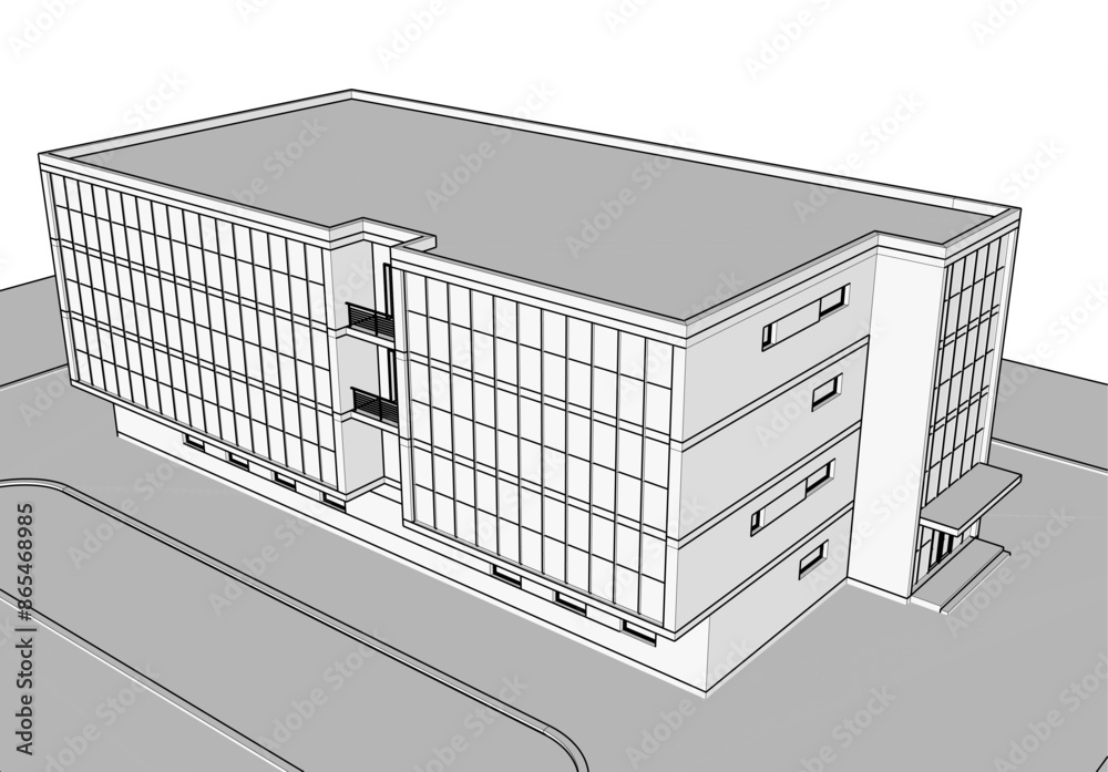 office building vector 3d drawing