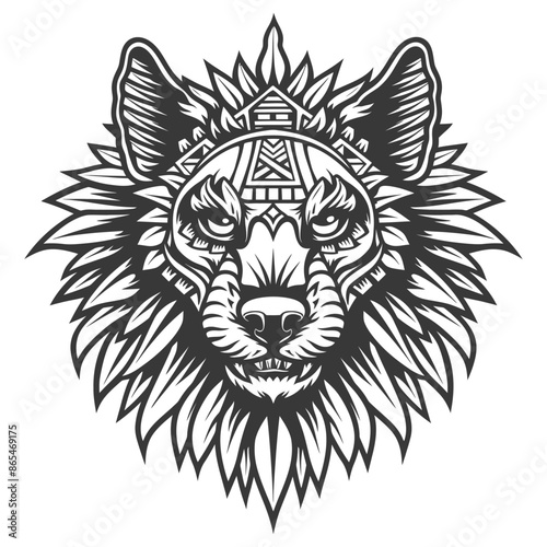 tribal animal head Aztecs style design with engraving style
