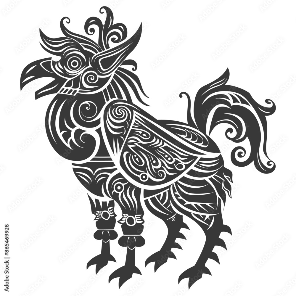 Fototapeta premium Intricate Black Tribal Chicken Vector Illustration, Ornate Bird Design