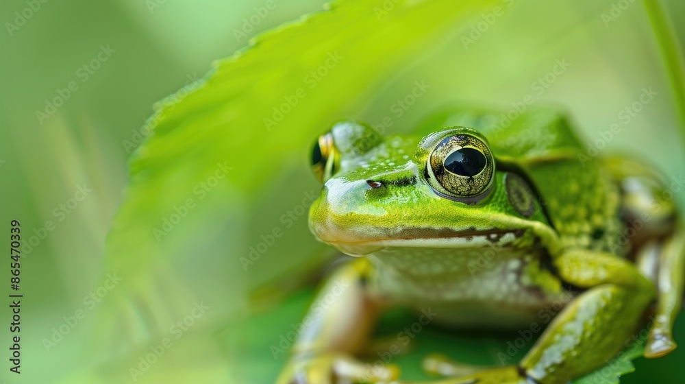 Green frog blending into green background Green frog blending into green background