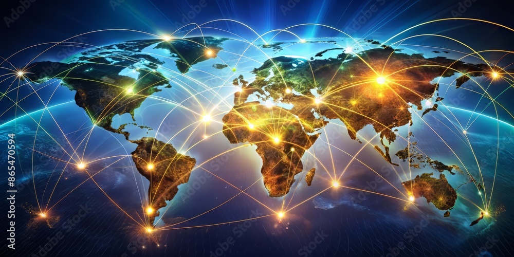 Global connections intersect on a vibrant world map, with glowing ...
