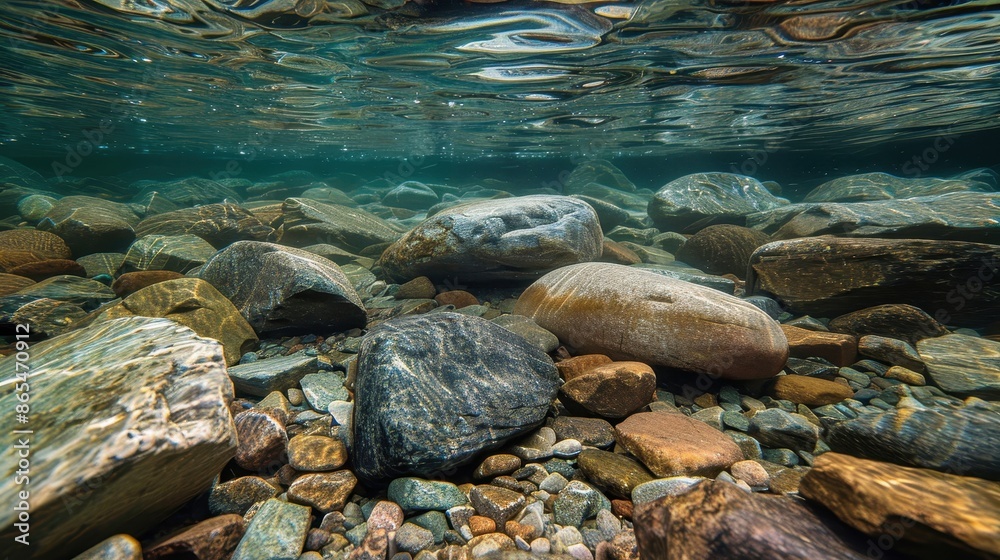 Fototapeta premium Smooth Rocks and Light Reflections Underwater