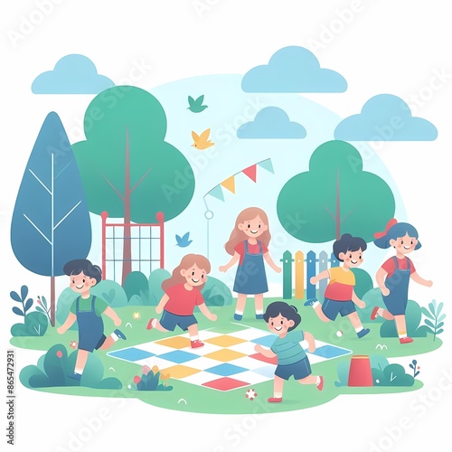 Children playing vector illustration isolated on a white background