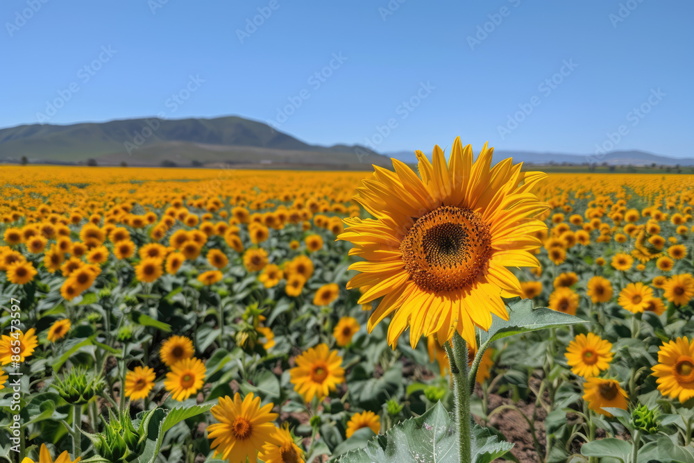 Fototapeta premium a sunflower with a blue sky and a few clouds in the background