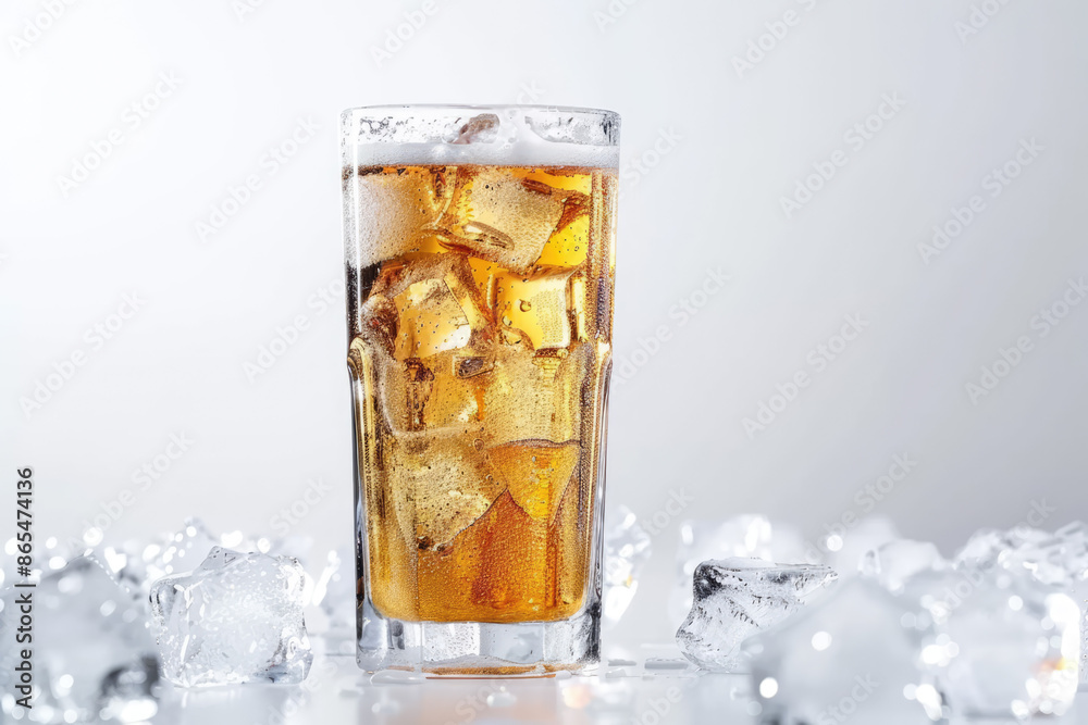 a glass of beer with ice and ice cubes on it a glass of beer with ice and ice cubes on it