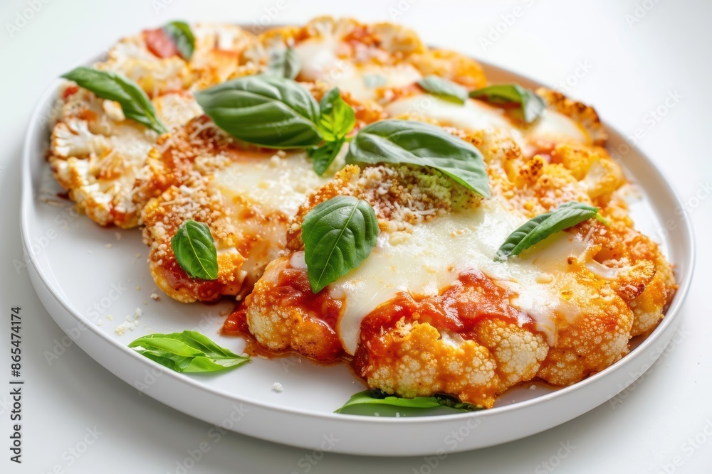 Delicious Cauliflower Parmesan with Basil and Crispy Coating Delicious Cauliflower Parmesan with Basil and Crispy Coating