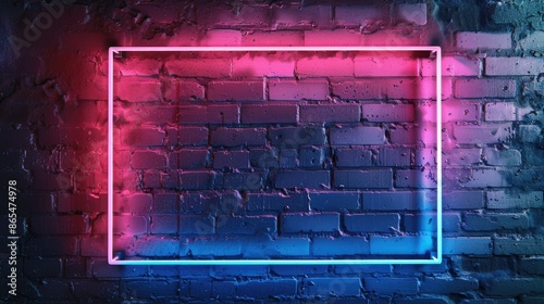 Modern two color neon lights purple and yellow With a dark brick wall background. Can be used as your background, poster and banner design