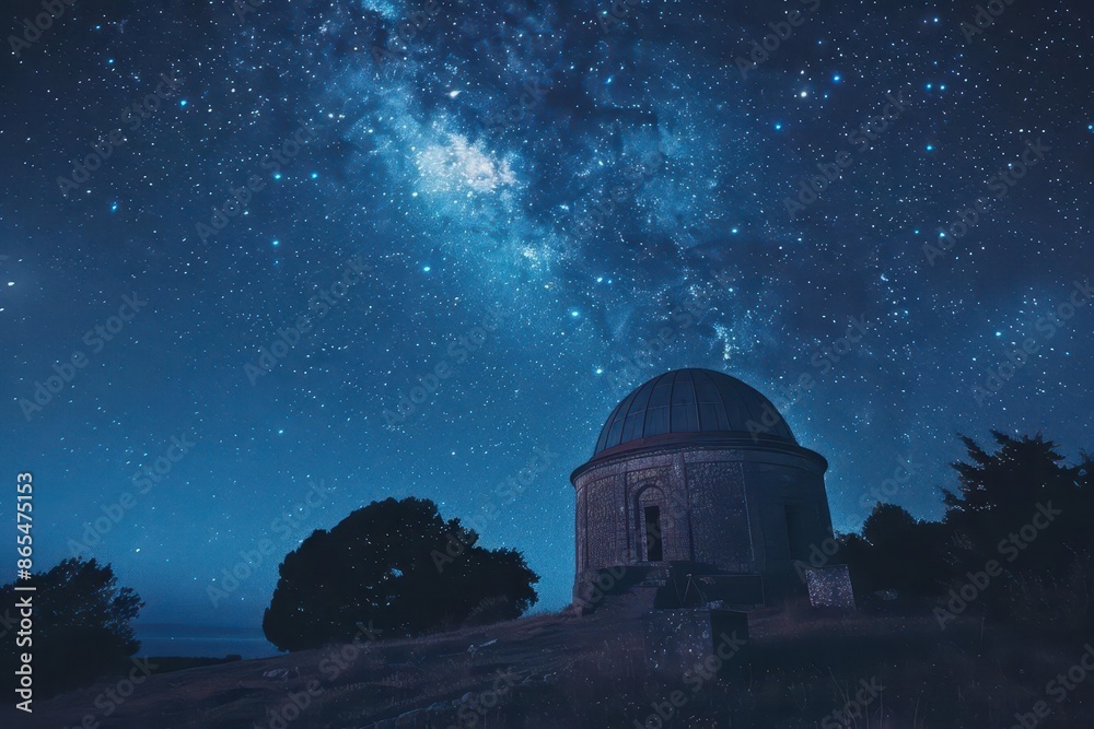 ancient stone observatory under a starfilled night sky with constellations and cosmic phenomena visible mystical atmosphere blends historical architecture with celestial wonder ancient stone observatory under a starfilled night sky with constellations and cosmic phenomena visible mystical atmosphere blends historical architecture with celestial wonder