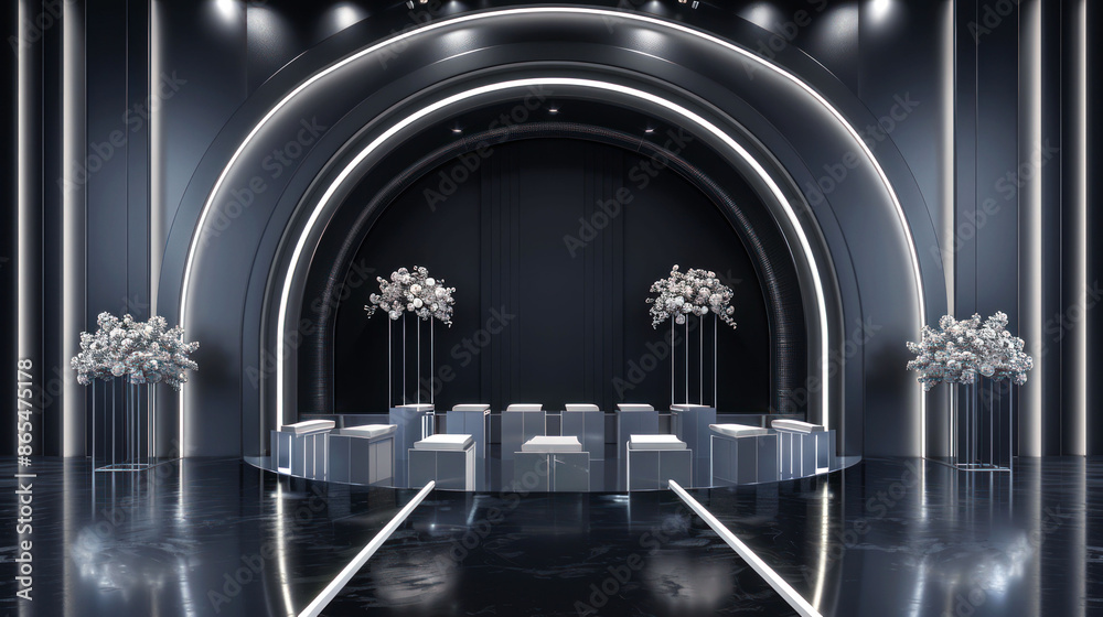 Fototapeta premium 3D rendering backdrop classic empty podium for wedding on decoration and background classic