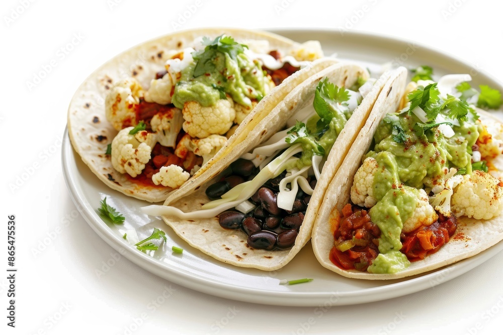 Satisfying Cauliflower Tacos with Spicy Black Beans and Fresh Guacamole