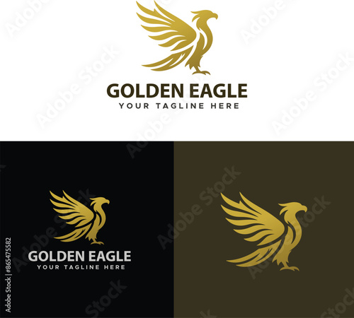 Golden Eagle rising Wings Logo design vector