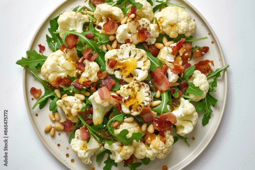 Artfully Arranged Cauliflower and Arugula Salad with Honey-Infused Red Wine Vinegar Artfully Arranged Cauliflower and Arugula Salad with Honey-Infused Red Wine Vinegar