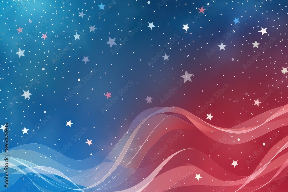 Patriotic Red and Blue Starry Background with Wavy Lines Patriotic Red and Blue Starry Background with Wavy Lines