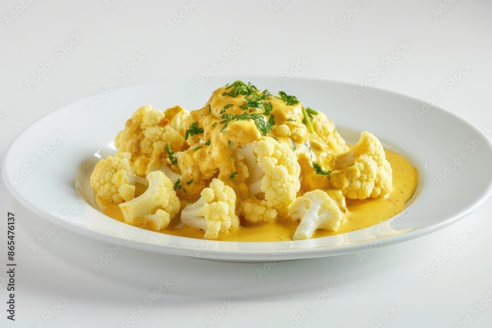 Cauliflower in Golden Curry Cream with Vibrant Herb Garnish Cauliflower in Golden Curry Cream with Vibrant Herb Garnish