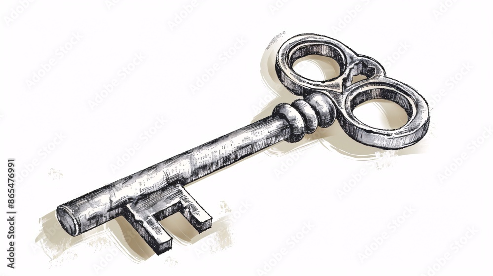 Locksmith's Key, Crayon Illustration Locksmith's Key, Crayon Illustration