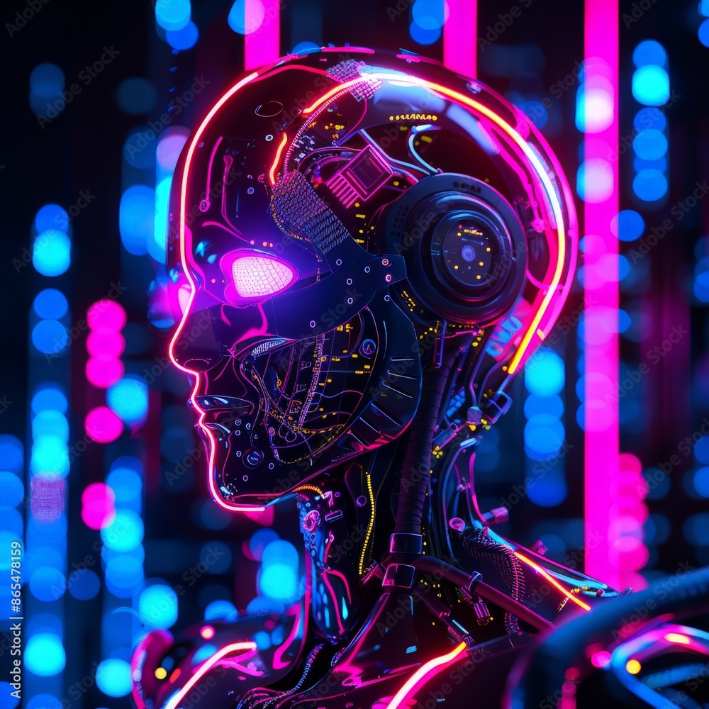 Advanced AI Robot Profile in Neon Blue Advanced AI Robot Profile in Neon Blue