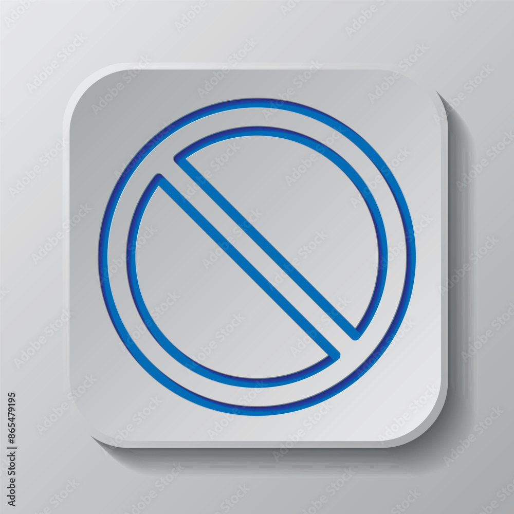 Stop vector simple icon. Flat design. Paper cut design. Cutted blue symbol with shadow. Gray badge button, gray background Stop vector simple icon. Flat design. Paper cut design. Cutted blue symbol with shadow. Gray badge button, gray background