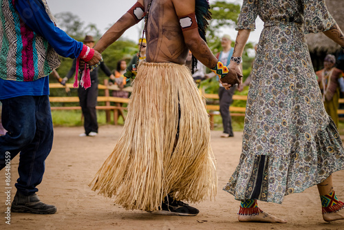 Sao Paulo, SP, Brazil - April 23 2023: Traditional Festival in the Indigenous Village in the heart of the Amazon Rainforest details