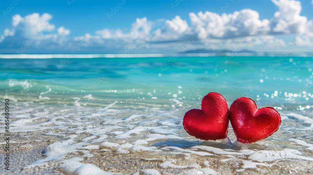 Fototapeta premium Two red hearts symbolize love