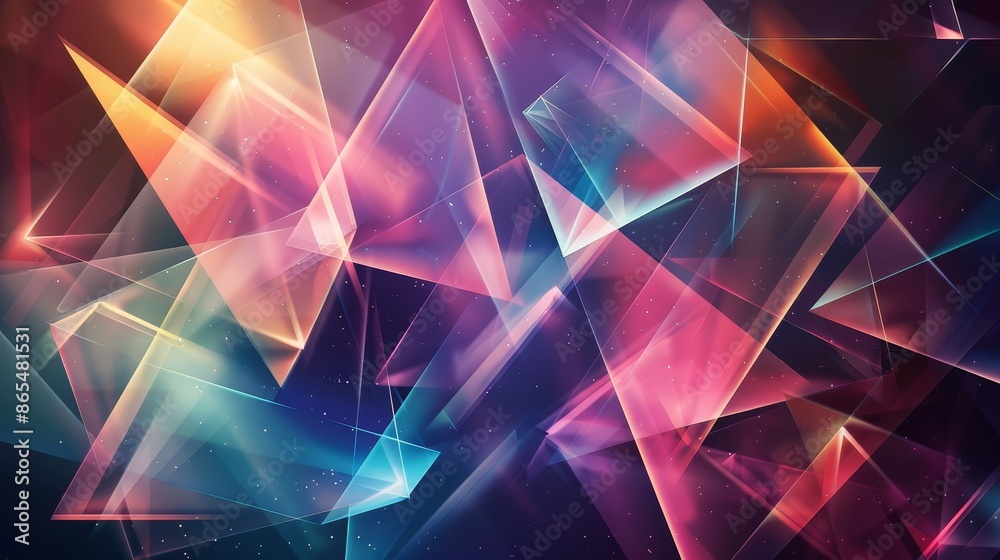 Abstract Geometric Pattern with Glowing Triangles - A digital art piece showcasing vibrant, glowing triangles against a dark background, creating a dynamic and abstract composition.